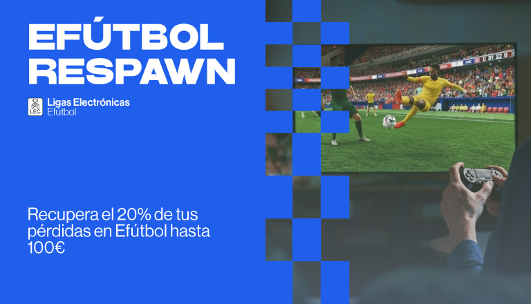 Apuesta de lunes a jueves en Efútbol de Ligas Electrónicas y recupera el 20% de tus pérdidas netas hasta 100€