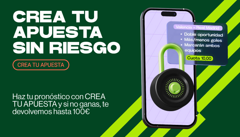 Apuesta 20€ o más con CREA TU APUESTA y si no ganas te devolvemos el 50% del importe apostado hasta 100€