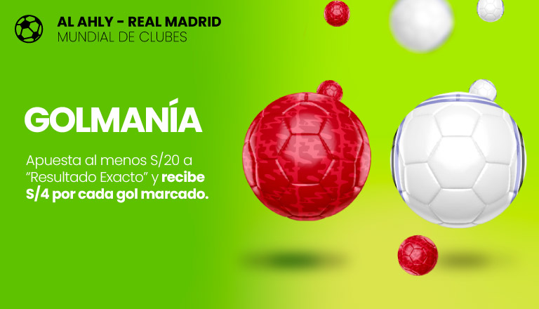 Apúntate y apuesta en el AHLY vs REAL MADRID al menos S/20 a "RESULTADO EXACTO" y ganaes o pierdas te damos S/4 por cada gol marcado