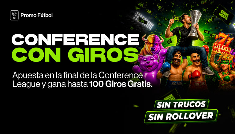Apuesta desde S/100 ($50)  en la final de Conference League y gana hasta 100 Giros Gratis.SIN ROLLOVER